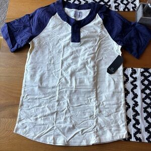 NEW Empyre Zumiez Navy Cream Henley Casual Shirt mens size medium M